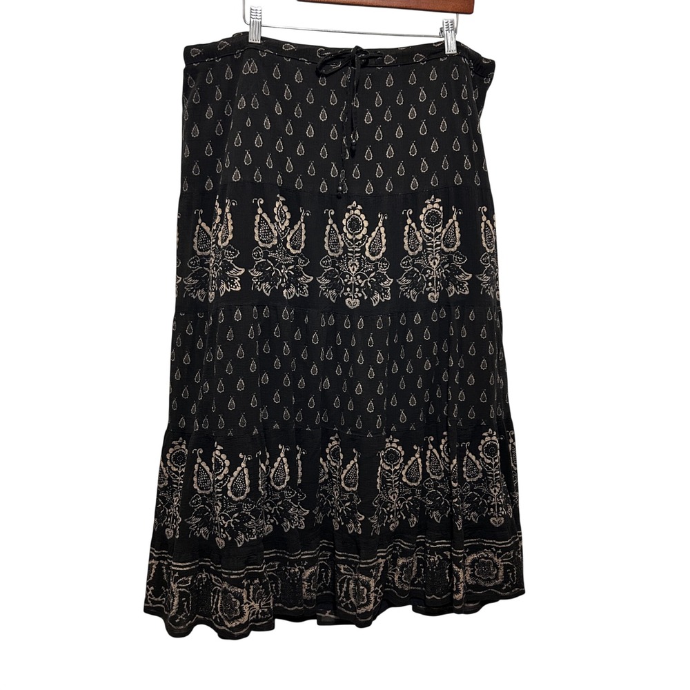 Lauren Ralph Lauren Women Boho Cottagecore Maxi Skirt 1X Black Paisley Tiered